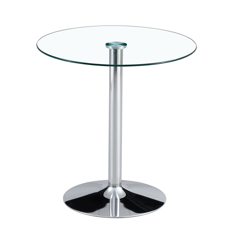 The modern and simple round glass dining table is equipped with silver-plated legs and is suitable for various scenarios