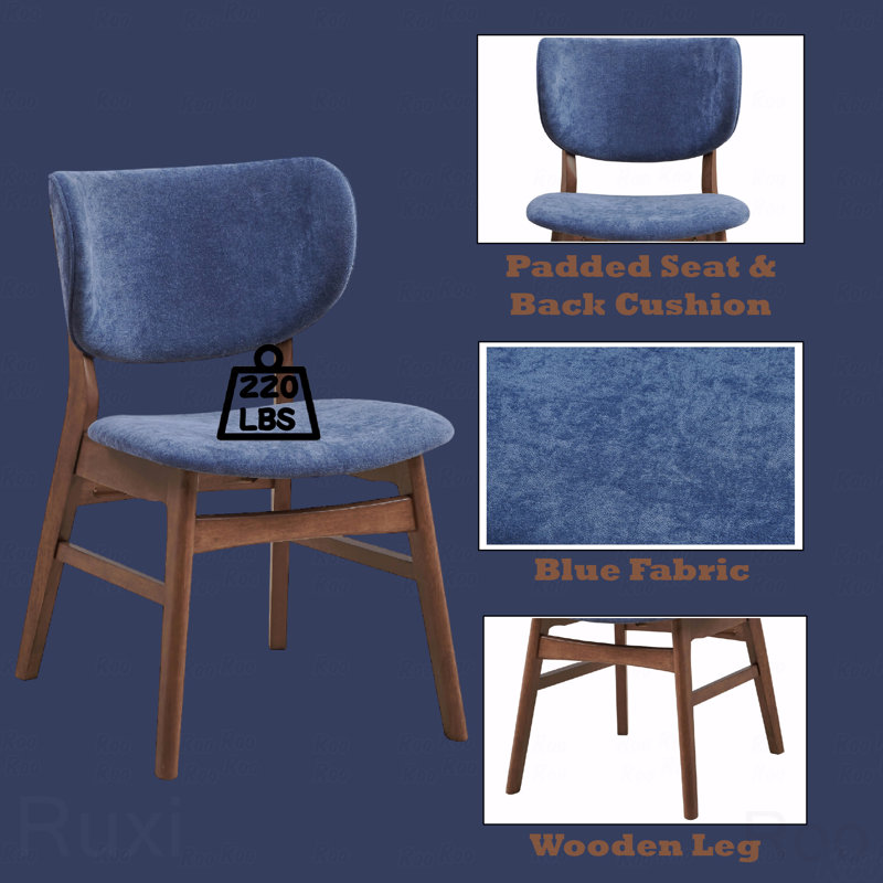 Ensemble de 2 chaises de salle à manger, chaise d'appoint en tissu et finition noyer, Bleu