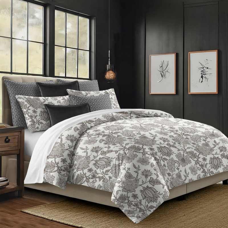 Bronte Ivory Cotton Duvet Cover Set, California King Duvet Cover + 7 Additional Pieces