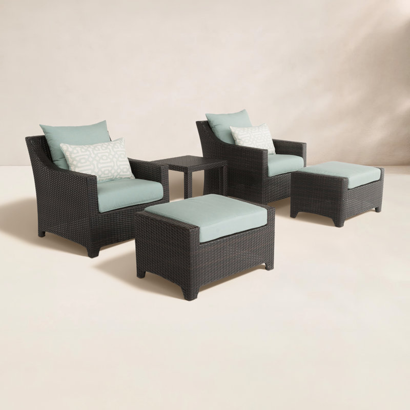 Mifflin 5 Piece Rattan Sunbrella Multiple Chairs Seating Group with Cushions, Blue Sunbrella