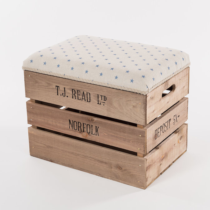 Biddeford Solid Wood Accent Stool, Blue/Beige