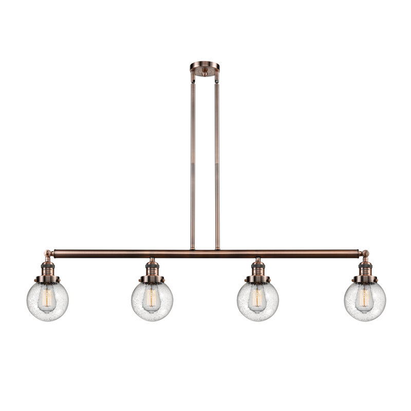 Luminaire suspendu linéaire à 4 lumières pour îlot de cuisine Lorri, H 10,88 po x l 50,63 po x P 6 po, Laiton antique, DEL