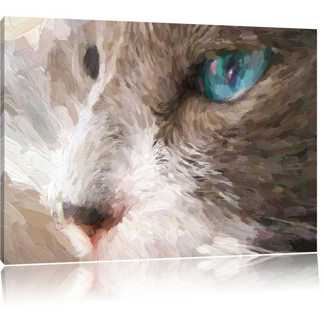 Leinwandbild Katze mit blauen Augen in Grau/Blau