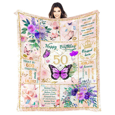 Couverture d'anniversaire, cadeaux d'un an pour les femmes, cadeaux de joyeux anniversaire, cadeaux amusants pour la fête des papillons, jeté en flanelle moelleux et chaud super doux