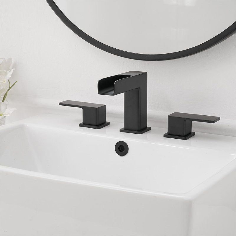 8 Inch Widespread Bathroom Faucet With Pop-Up Drain 3 Hole Waterfall Bathroom Sink Faucets Brass Double Handle Bathroom Basin Taps With Valve