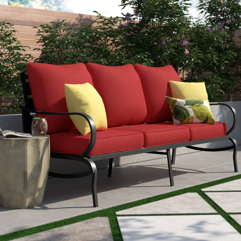 Canapé de patio extérieur en métal avec coussins de 75 po de largeur Argirios, Rouge