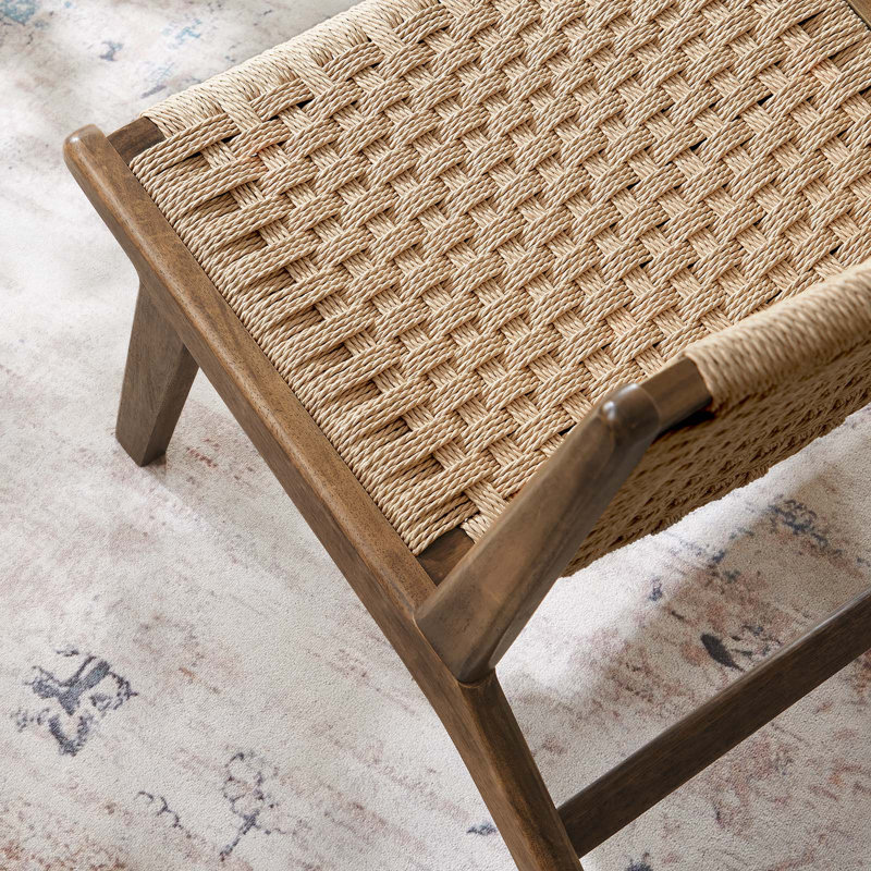 Walnut Brown Woven Faux Leather Wood Accent Chair