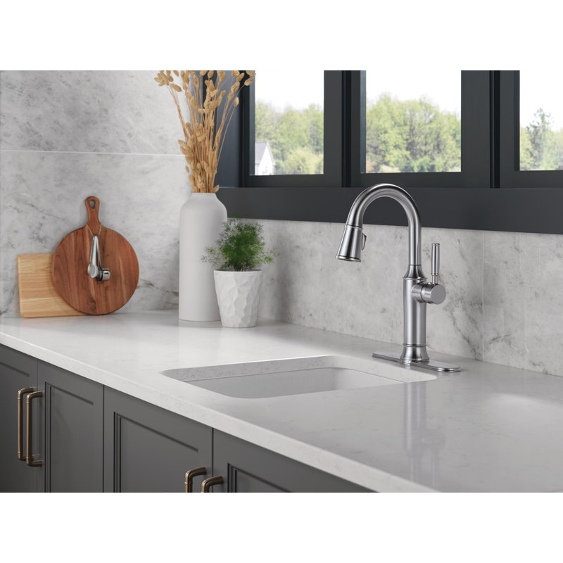 Renaldi Pull Down Sprayer Bar Faucet, Single Handle Prep Sink Faucet, Lumicoat Arctic Stainless