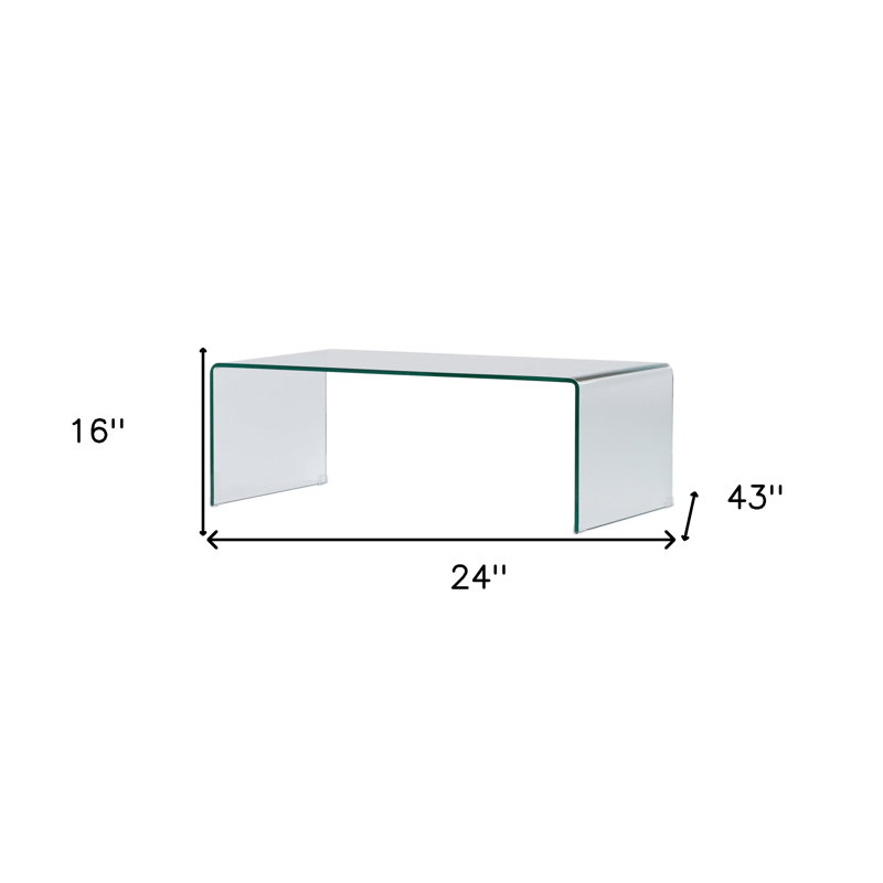  Table basse 24 po en verre transparent avec plateau moderne en verre, H 16 po x l 24 po x P 43 po, Clair