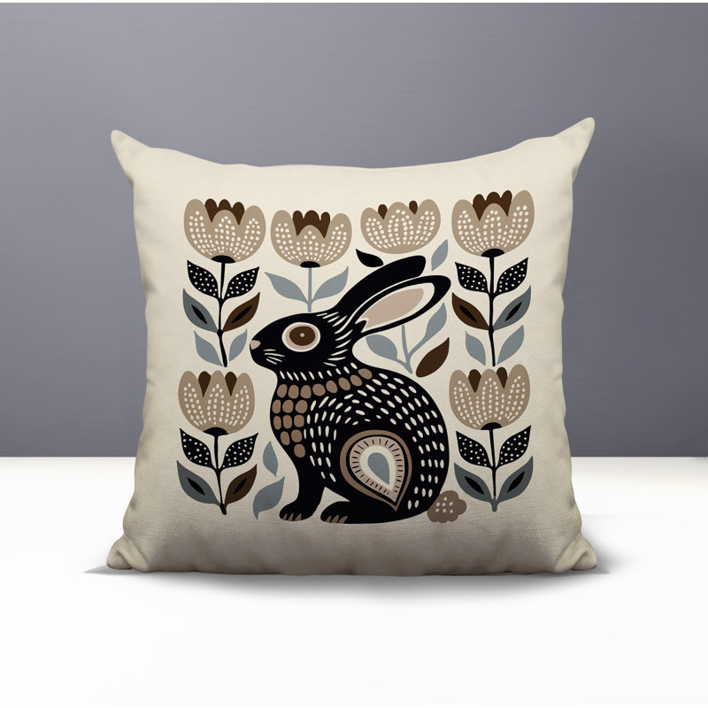 Zuko Rabbit Reversible Indoor/Outdoor Square Pillow, Beige, Square 15"