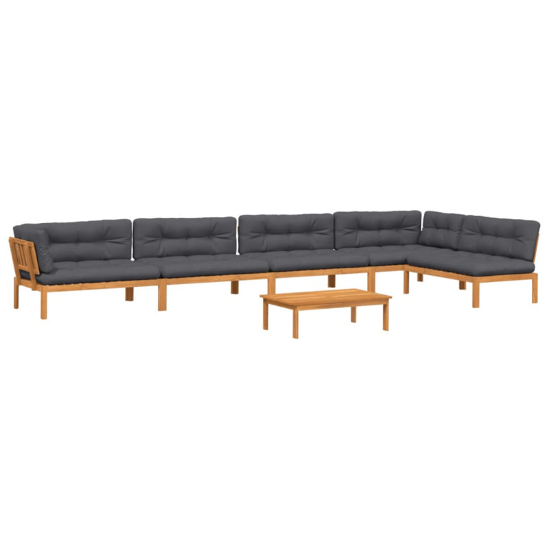  Ensemble de canapé de patio 6 pièces avec coussins en bois d'acacia massif