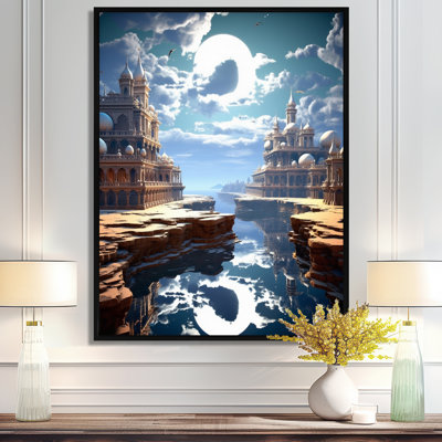 «Eastern Full Moon Cityscape», impression d'art mural paysage urbain