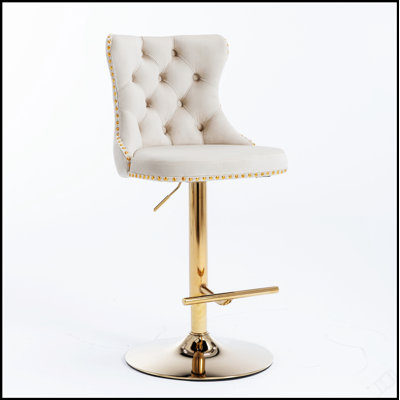 Tabouret de bar pivotant en velours doré avec siège réglable en hauteur de 25 à 33 pouces, confortable et élégant pour tout bar