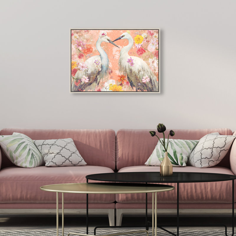 Contemporary Chinoiserie Aviary Canvas Animals Print by Oliver Gal, 17"H x 25"W, Silver Frame