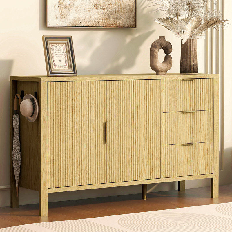 Buffet avec 3 tiroirs, grande armoire de rangement avec crochets et pieds centraux supplémentaires