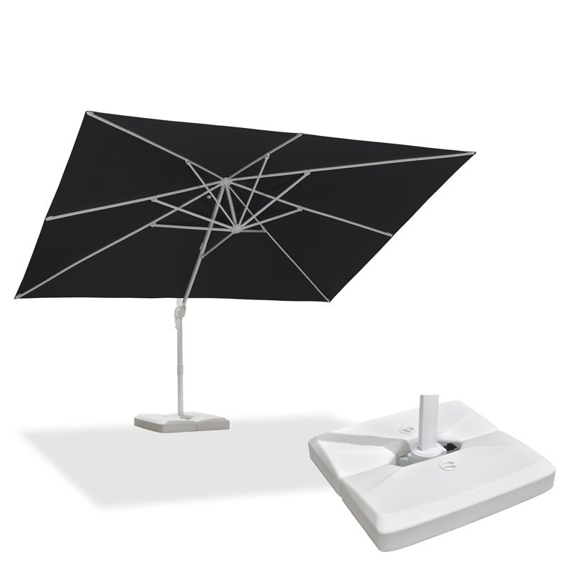 Grand parasol rectangulaire gris en porte-à-faux rectangulaire avec base blanche 10 pi x 13 pi Pole, Gris