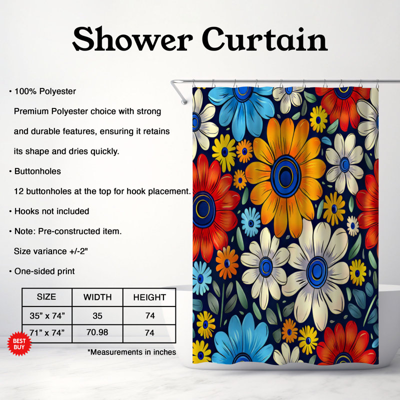 Flower Rings - Premium Shower Curtain, H 74 po x l 71 po