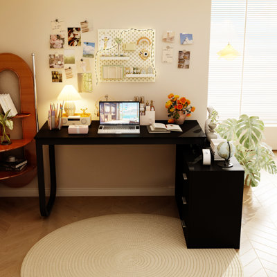 Fort Myers Reversible Multi-Functional Desk with Storage Drawers and Open Shelving