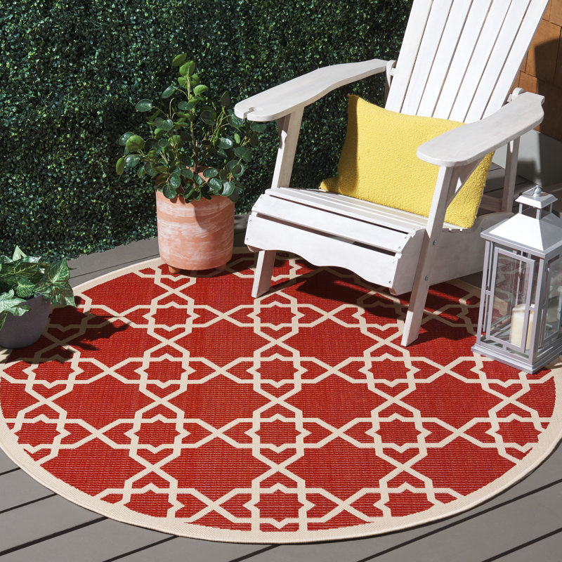 Tapis d'intérieur / extérieur à motif géométrique Dirks Performance, Rond 5 pi 3 po