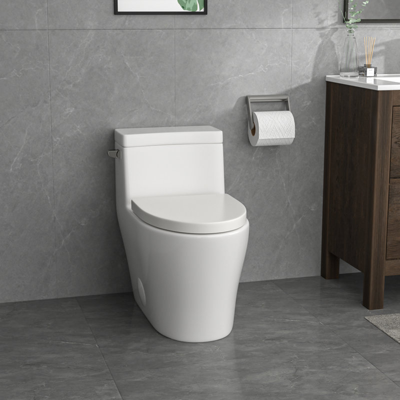 Toilette monobloc allongée au sol 1,6 gallons GPF Mocoloo (siège inclus), Chasse d'eau simple