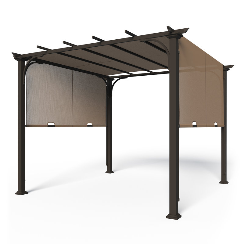 10x10 Tan Steel Pergola with Retractable Canopy
