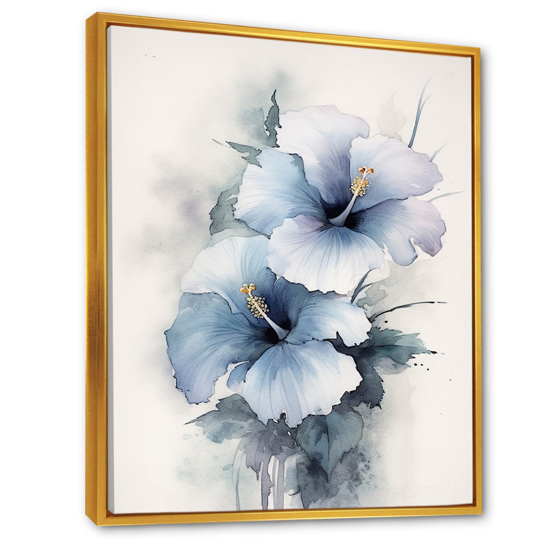 Blue Hibiscus Harmony I, reproduction d'art sur toile, H 44 po x l 34 po x P 1,5 po, Cadre flottant doré