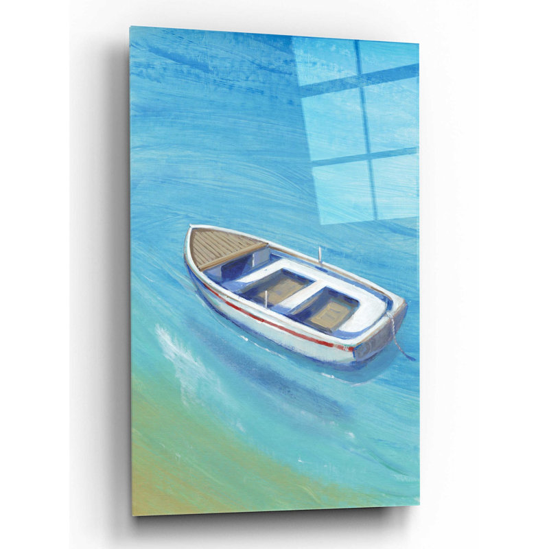 «Anchored Dingy I» par Tim O'Toole, art mural en verre acrylique, H 16 po x l 12 po