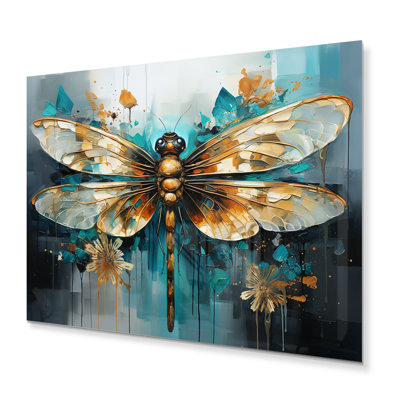 Teal Animal Turquoise Dragonfly Drips I Metal Wall Decor
