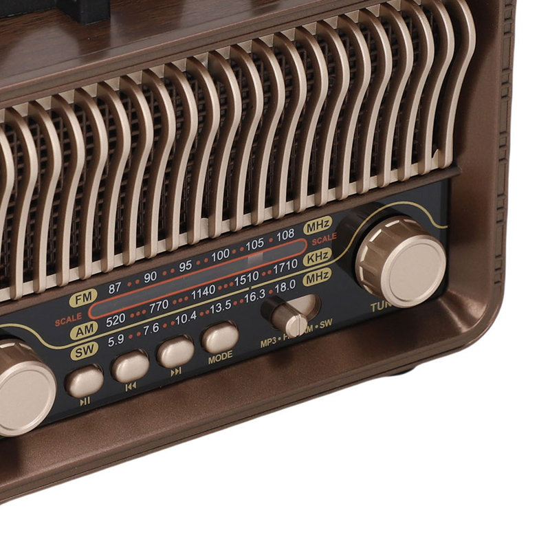 Radio portable rétro vintage AM/FM/SW Bluetooth 5.4, batterie 1200 mAh avec antenne, port USB-C, AUX et USB.