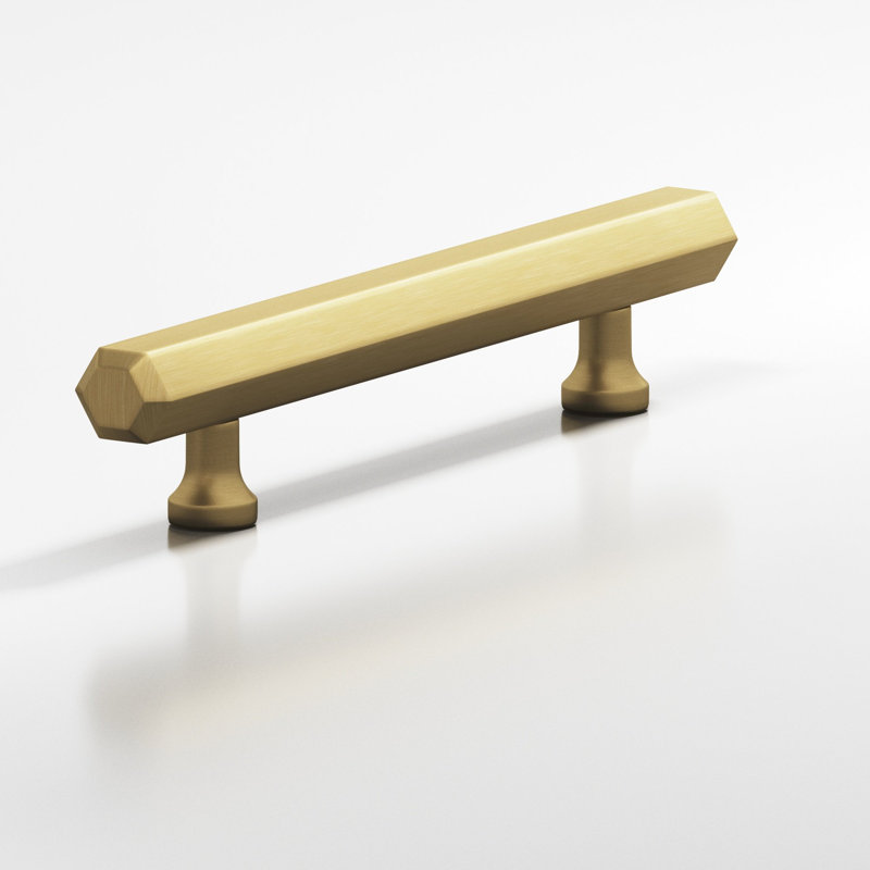 Hexagonal, Beveled Cabinet Pull With Flared Posts, Satin Brass
