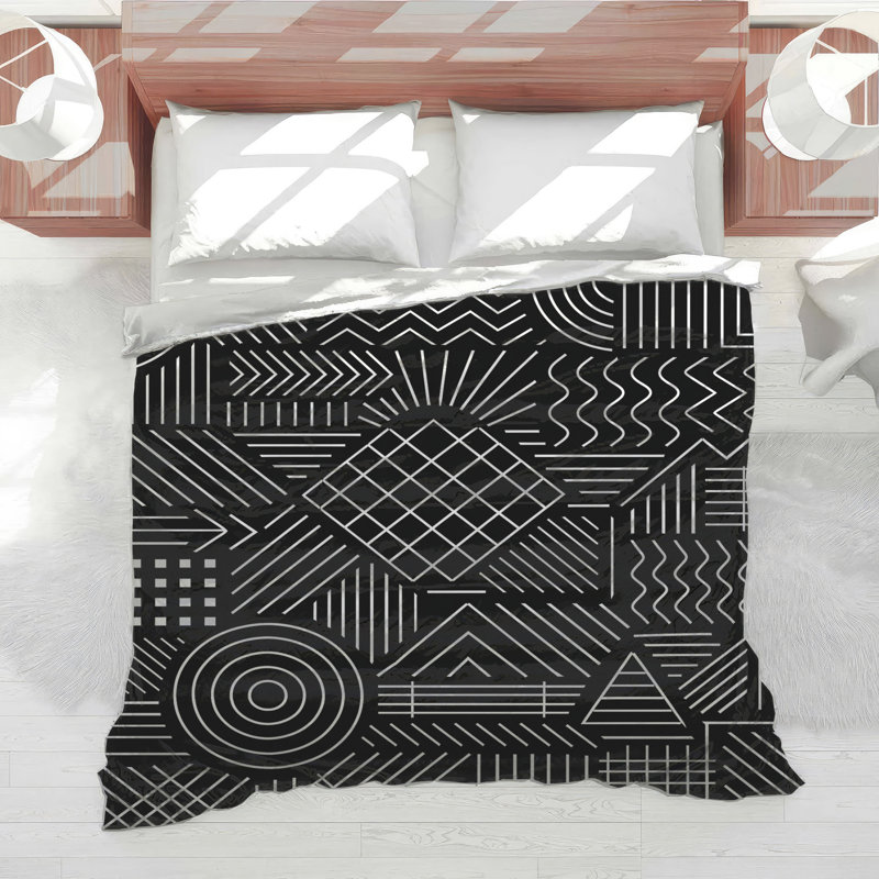Black White Geometric Lines Comforter, Twin Extra Long