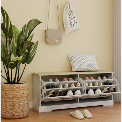 Shoe Storage Bench With 2 Flip Drawers And Adjustable Shelf For Entryway, Hallway, Bedroom-Antique White