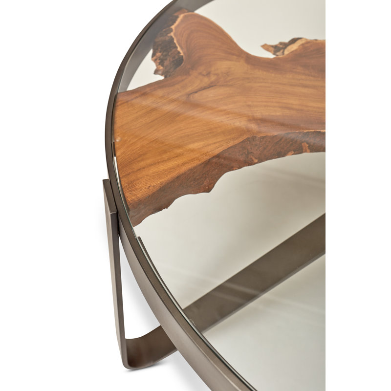 Buck Rustic Teak Wood and Glass Round Coffee Table