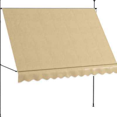 Auvent de 118 po, rétractable avec poteau en tissu et support, pour terrasse, parasol de patio beige, auvent réglable autoportant Uv30 + Protection, porche, fenêtre, porte,