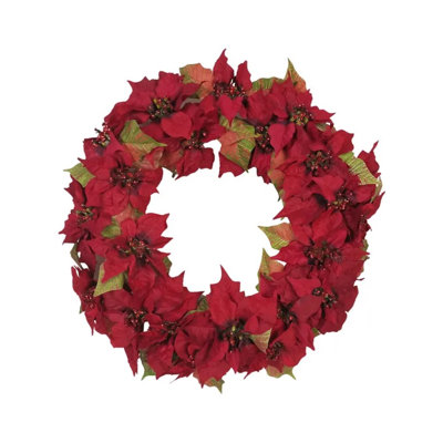 Kurt Adler Unlit Christmas Wreath, Poinsettia, 24in