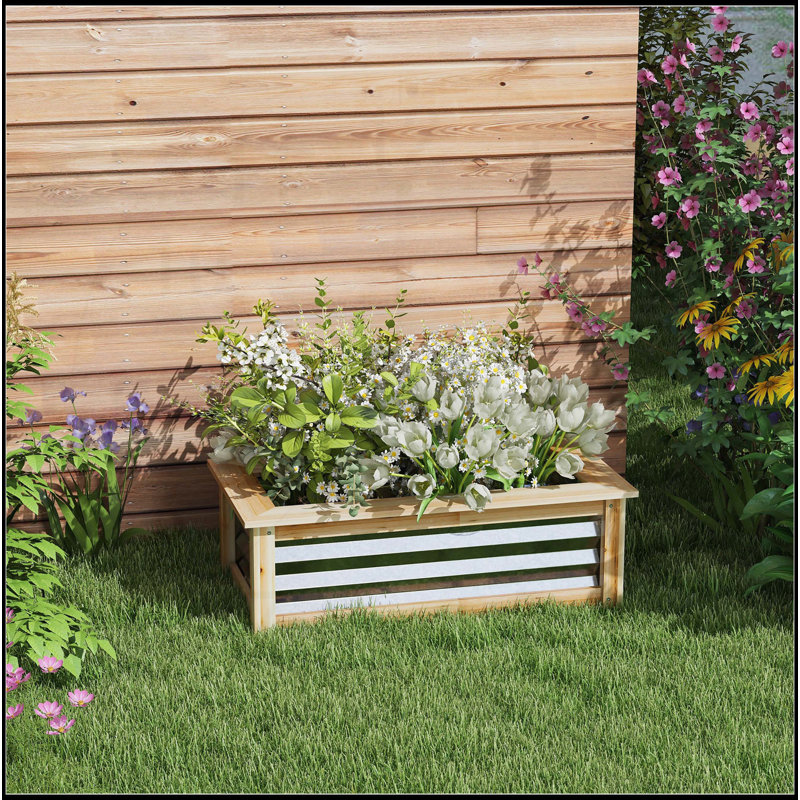 Boîte à fleurs d'extérieur en métal galvanisé renforcé de bois