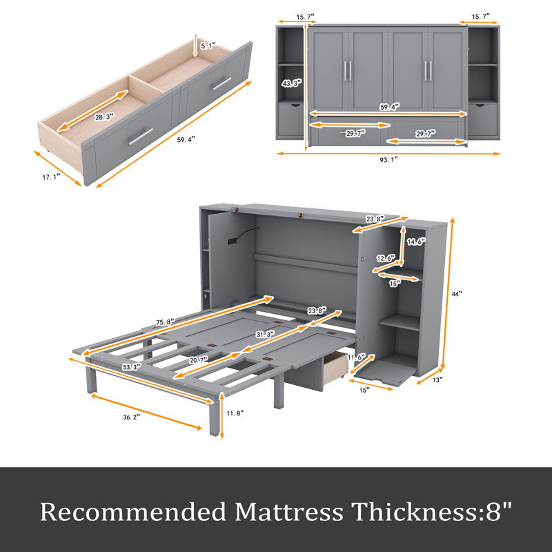 Nolia Murphy Bed, Full, Gray