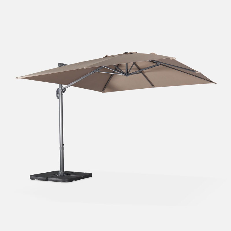 3x3m cantilever parasol + 50x50cm weighted slabs included, Brown