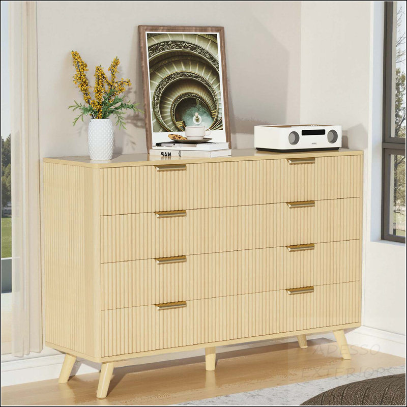 8-Drawer Fluted Dresser - Compact Vertical Storage, Natural