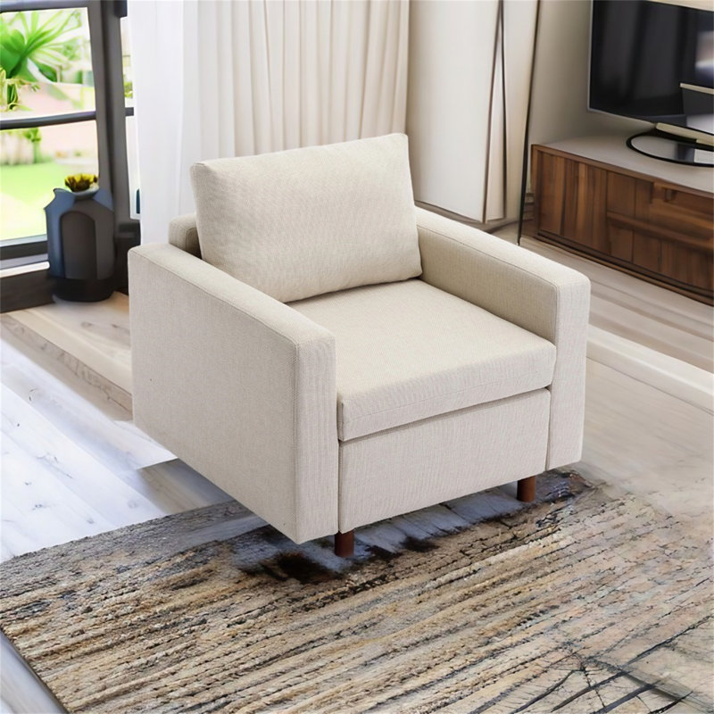Upholstered Armchair, Cream 100% Linen