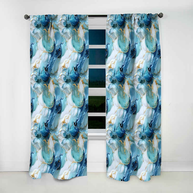Rideau en velours glamour Coastal Blue Elegant Marble Shore III - obscurcissant - 1 panneau, L 52 po x L 108 po