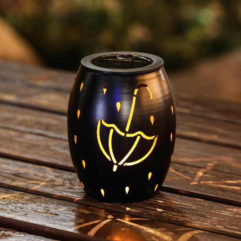 Black Ceramic Solar Powered Outdoor Candle Lantern