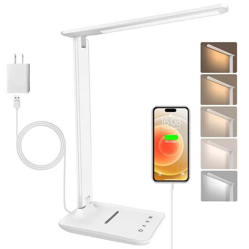 Lampe de bureau à DEL, à intensité variable, avec port de charge USB, 5 modes d'éclairage, contrôle sensible, lampe de table pliable et portable