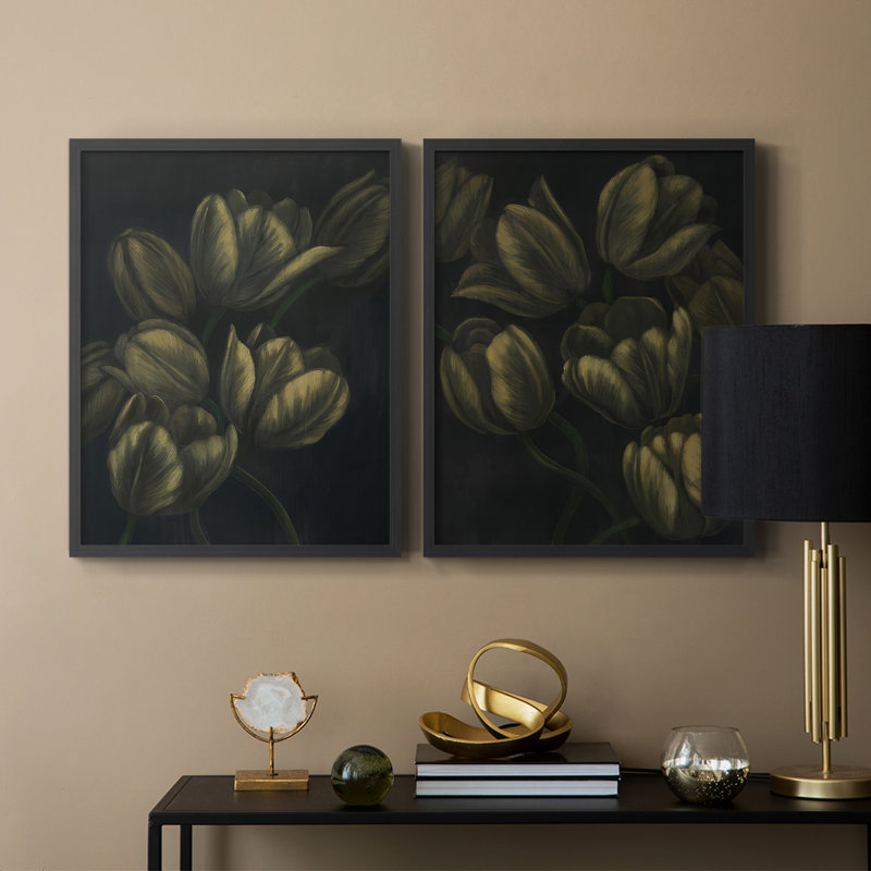 Impression encadrée de tulipes dorées I-Premium - prêt à être accroché - aucun clou requis - aucun clou requis