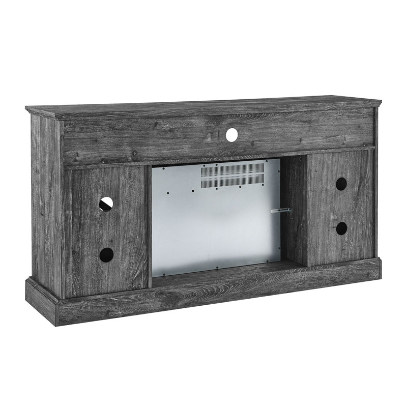 60 Inch Electric Fireplace Entertainment Center With Door, Gray Wood