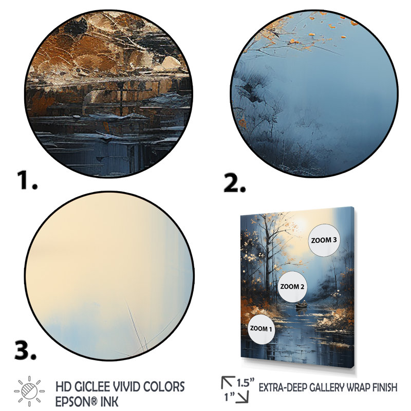 «Blue Moonlit River Blooms III - River», art mural, Toile tendue, H 60 po x l 40 po x P 1,5 po
