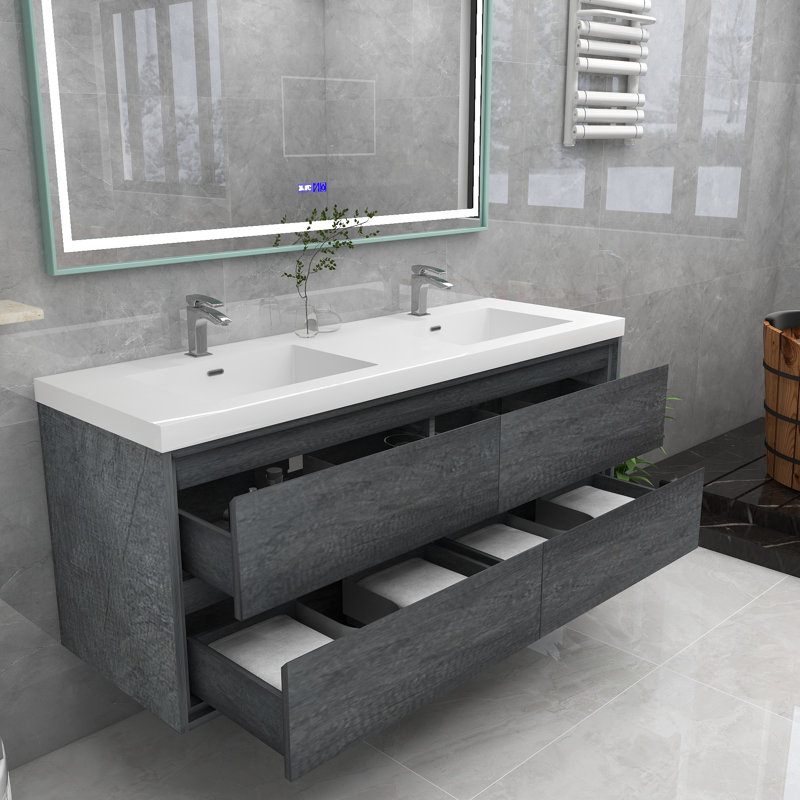 Azden 47" Wall-Mounted Double Bathroom Vanity Set, Smoke Oak