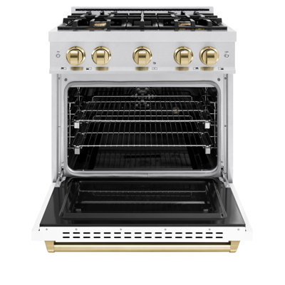 ZLINE Autograph Edition 30 in. 4.2 cu. ft. Classic Dual Fuel Range with 4 Burner Gas Cooktop and Electric Convection Oven in Satin Stainless Steel with White Matte Door and Accents