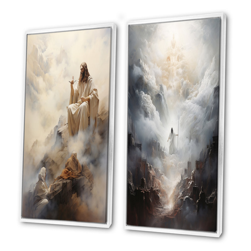 Christianisme Sermon Shade Mountain - ensemble de salon mural Christianisme, H 32 po x l 33 po, Cadre flottant blanc