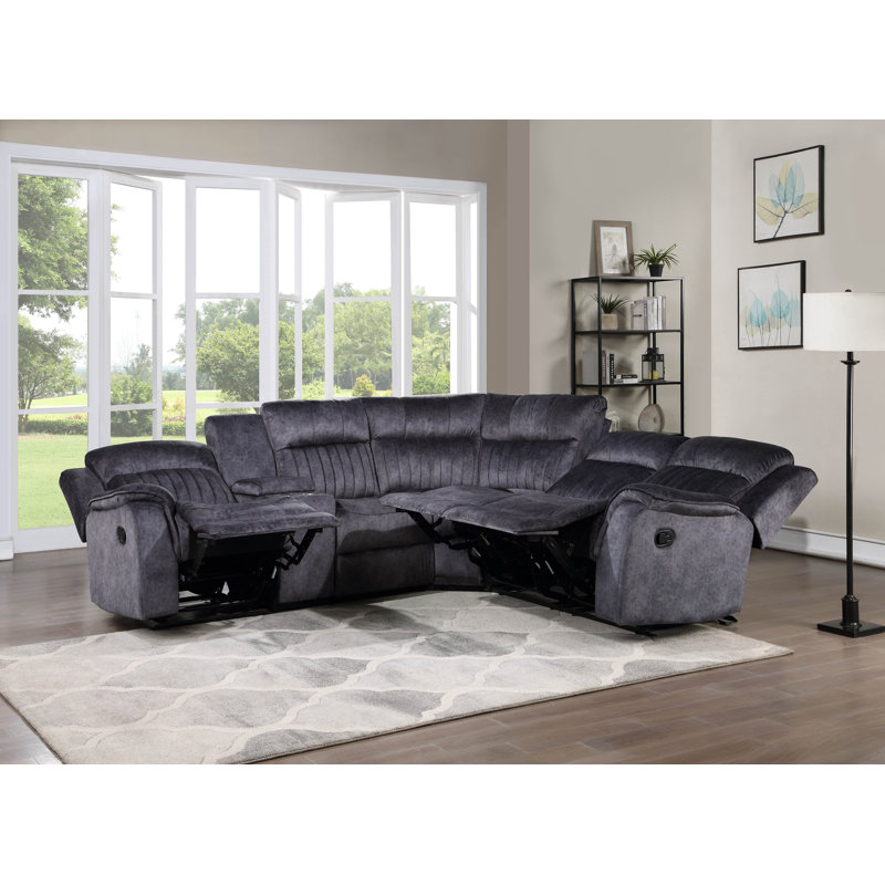 Canapé modulaire inclinable réversible en velours Adeodato, Velours gris bleuté, Manuel